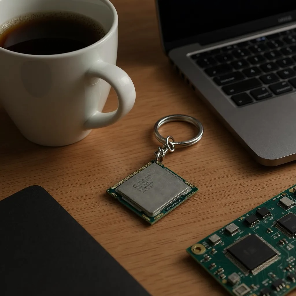 Tavistra recycled CPU heat spreader keychain
