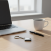 cpu-keychain-there-is-a-keychair-and-a-cup-of-coffee-on-a-desk