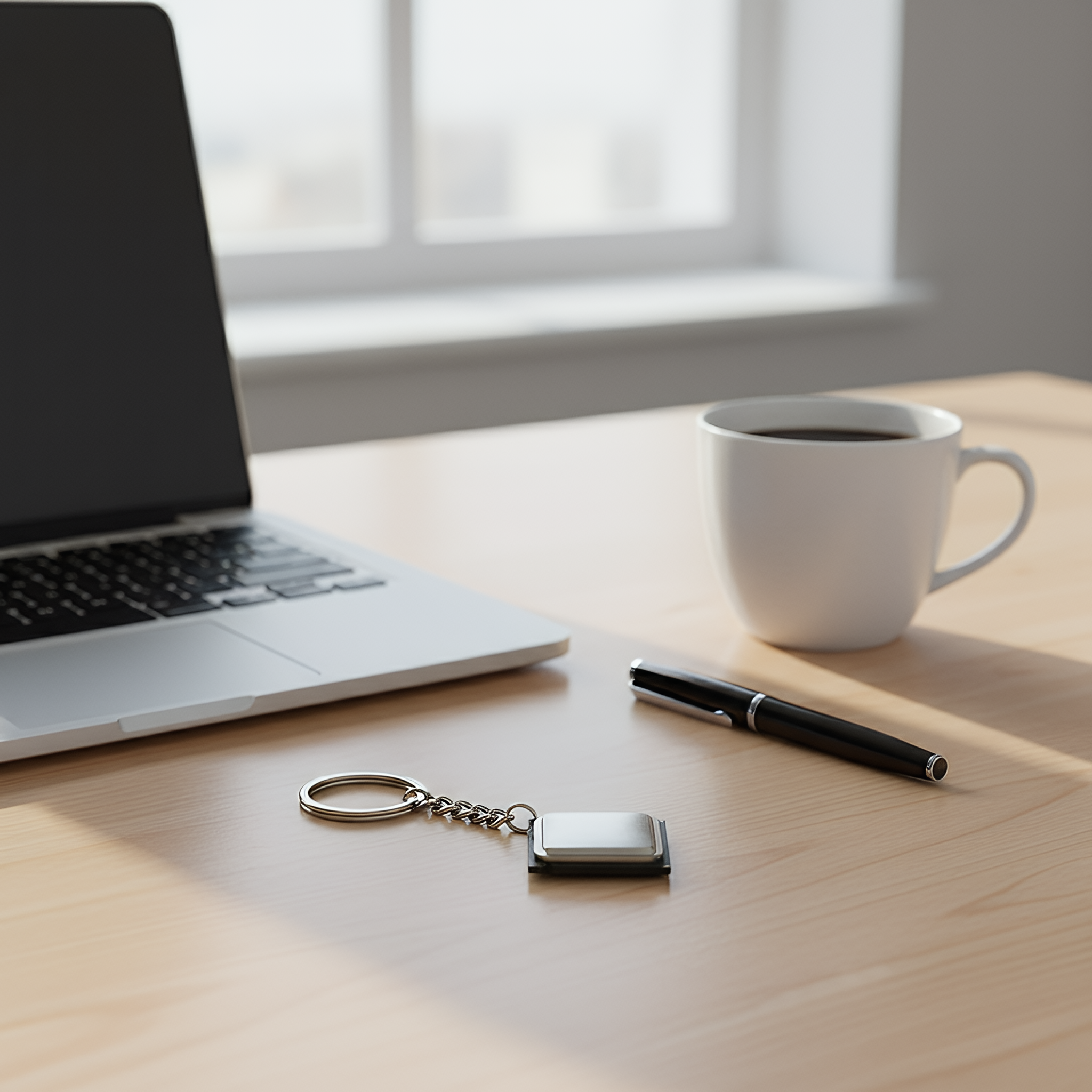 cpu-keychain-there-is-a-keychair-and-a-cup-of-coffee-on-a-desk