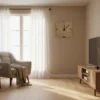 dice-wall-clock-there-is-a-chair-and-a-table-in-a-living-room
