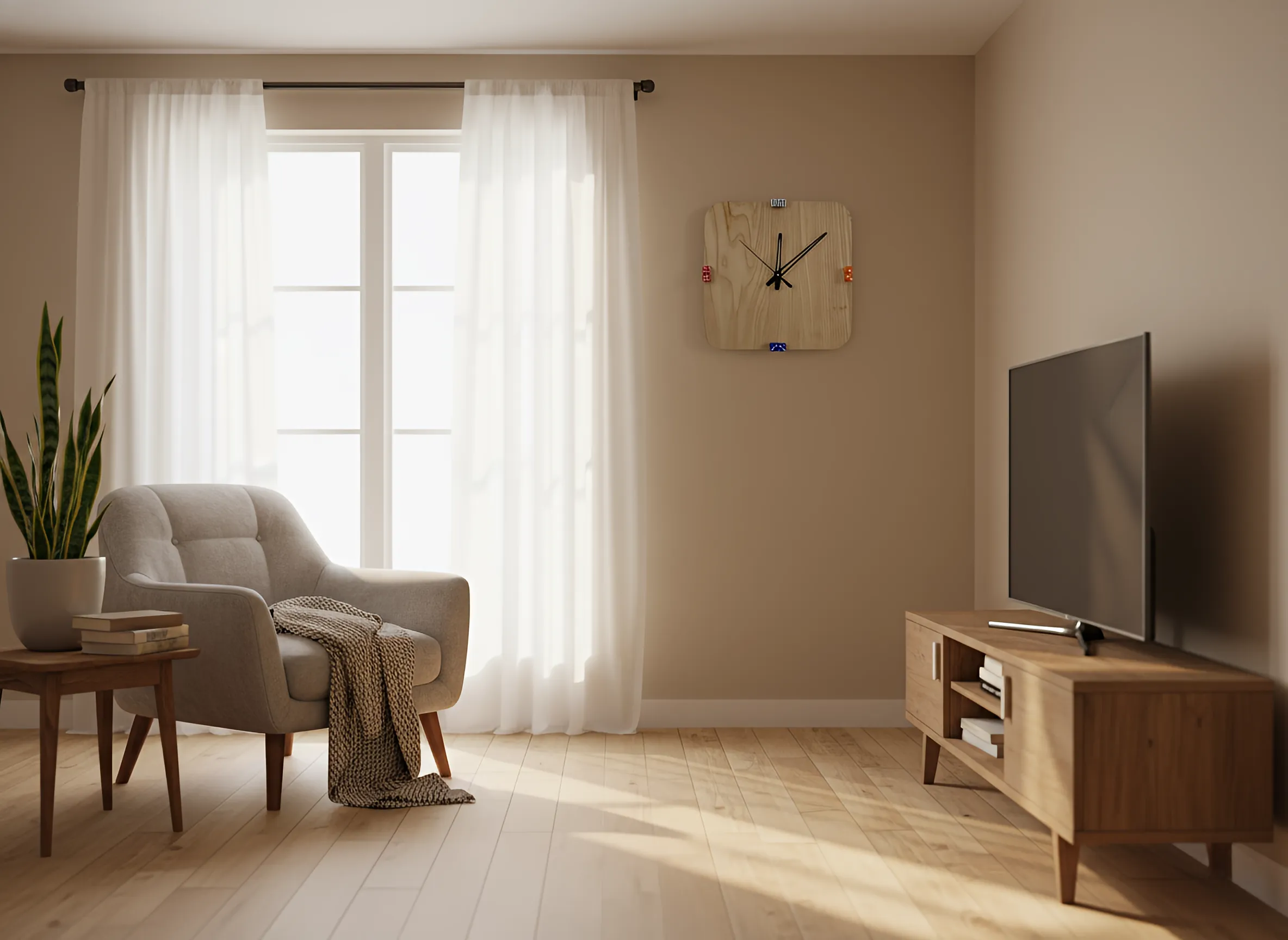 dice-wall-clock-there-is-a-chair-and-a-table-in-a-living-room