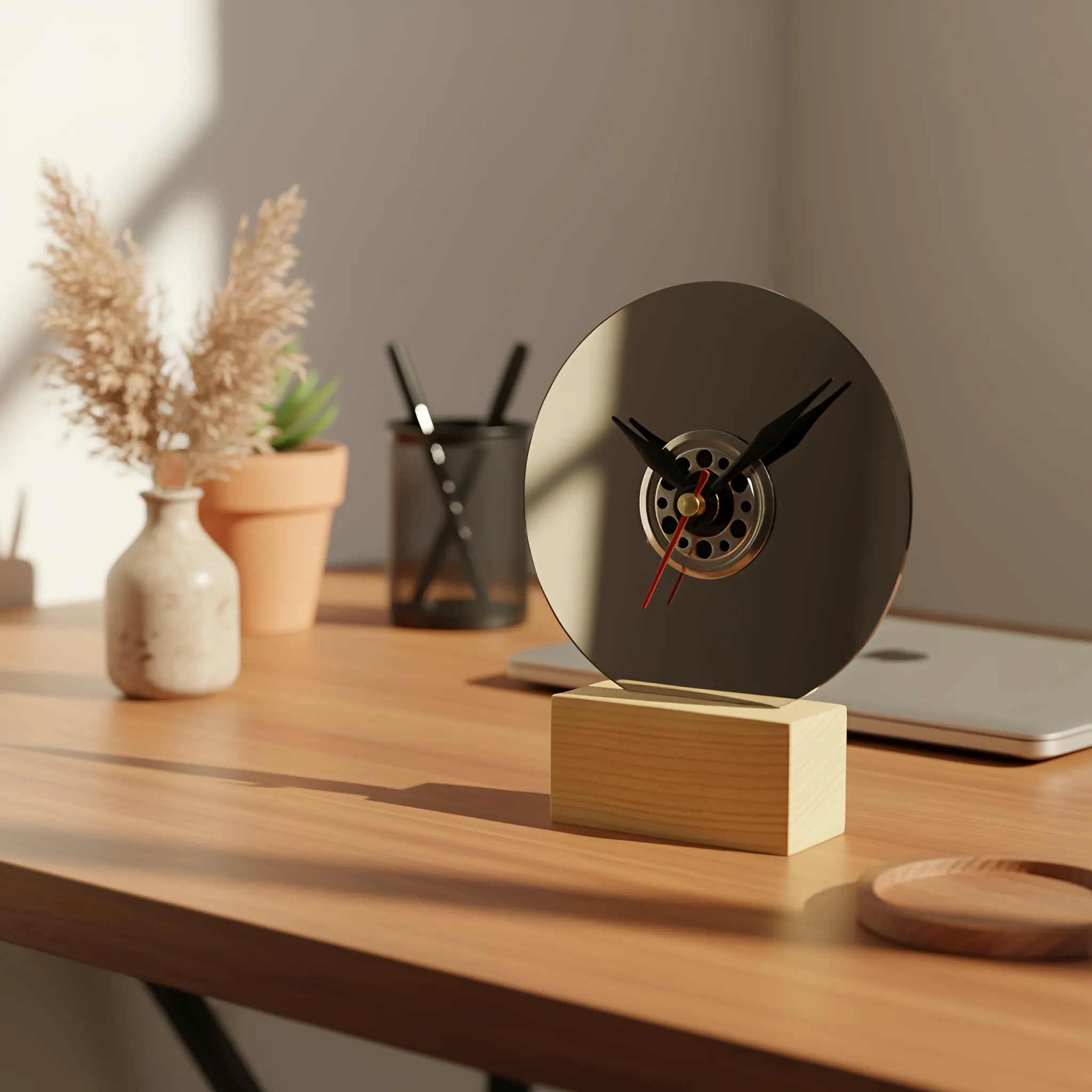 Tavistra hard drive clock on a modern office desk