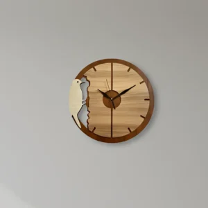 Tavistra Woodpecker Wall Clock – Two-Tone Wooden Art Clock, Rustic Nature Decor