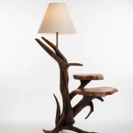 Handcrafted Wooden Floor Lamp with Shelves | Natural Driftwood Decor