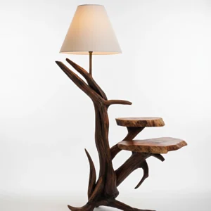 Handcrafted Wooden Floor Lamp with Shelves | Natural Driftwood Decor