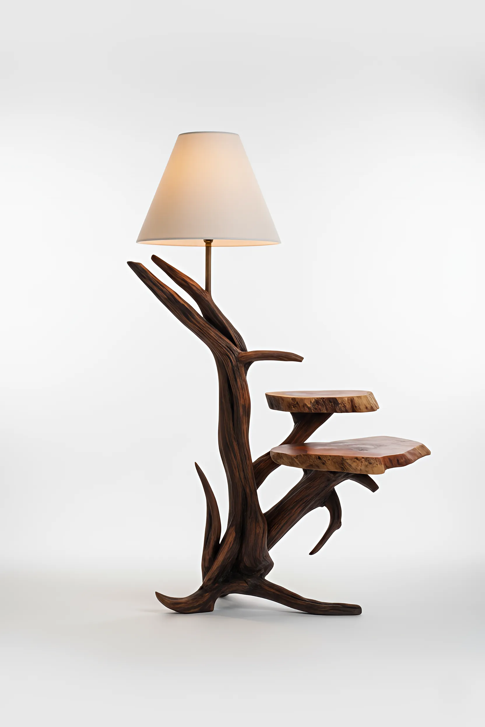 handcrafted-wooden-floor-lamp-with-shelves-there-is-a-lamp-that-is-on-a-stand-with-a-tree-branch
